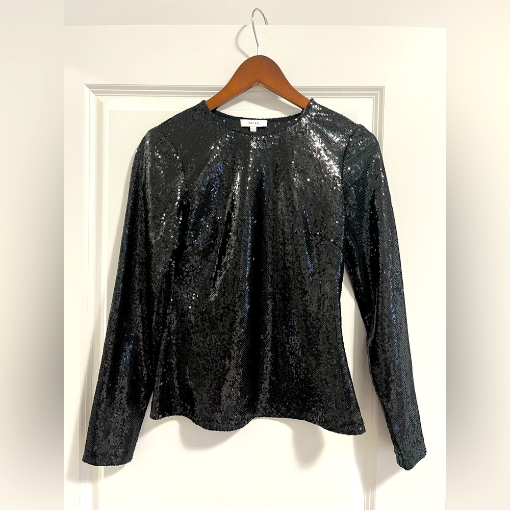 Reiss sequin top, in black, size 2.